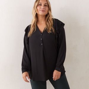 In Every Story Black Mix Media Blouse With Ruffles